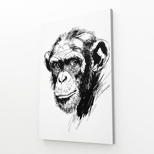 Ink Sketch Head Monkey Canvas – canvas print on white background