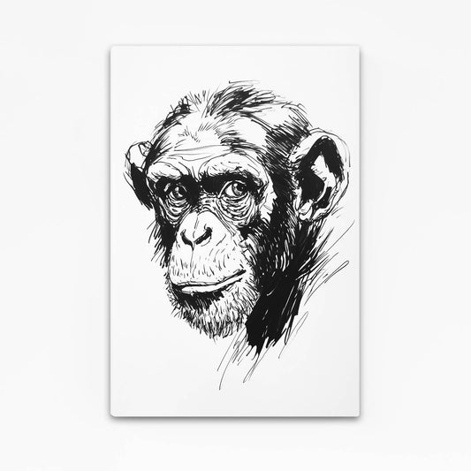 Ink Sketch Head Monkey Canvas – angled canvas view on white background