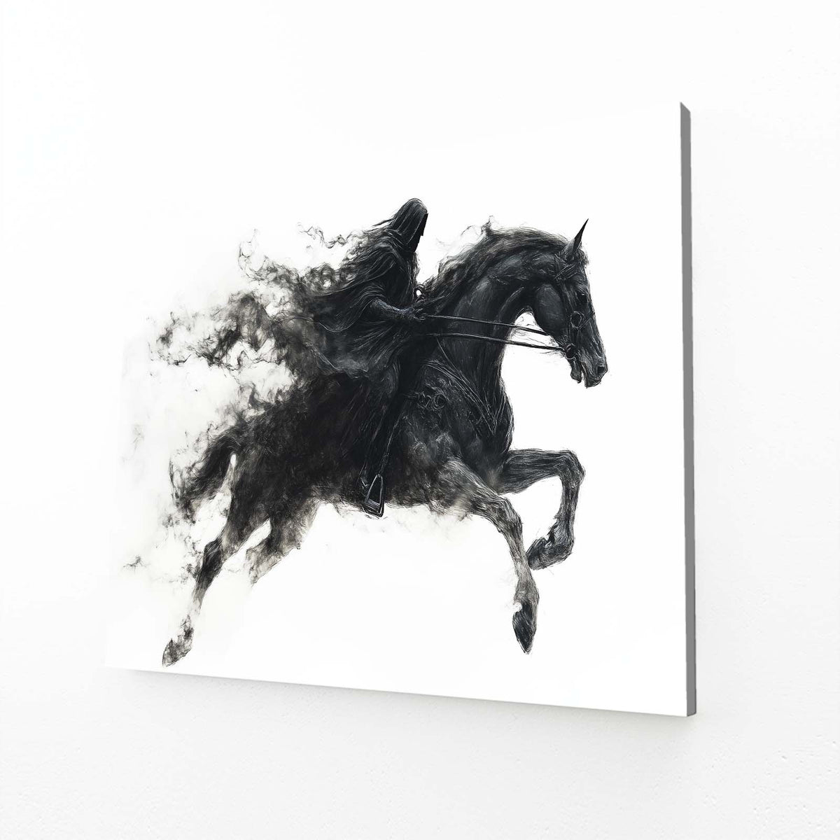 Ink Smoke Leap Horse Prints — contemporary canvas print, angled canvas view on white background