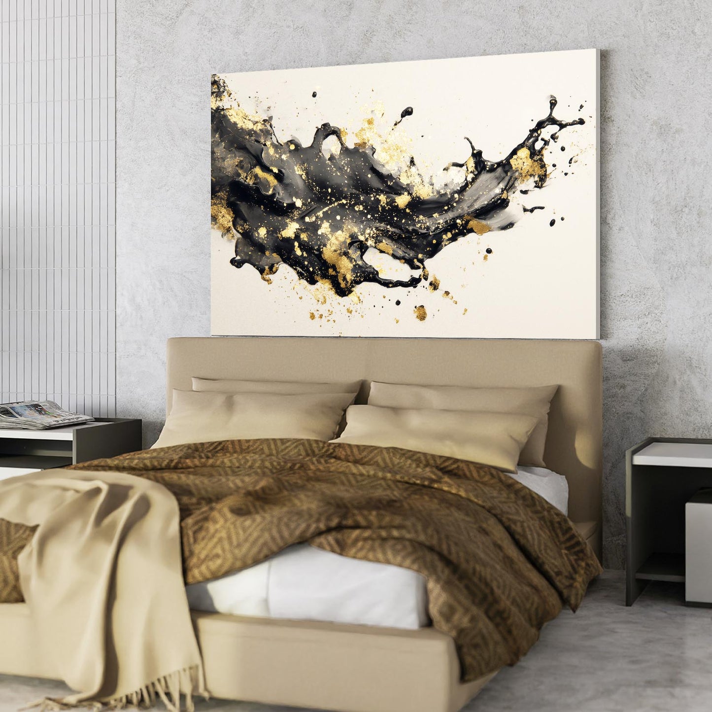 Ink Splash Cascade Gold Wall Decor – styled in a furnished interior