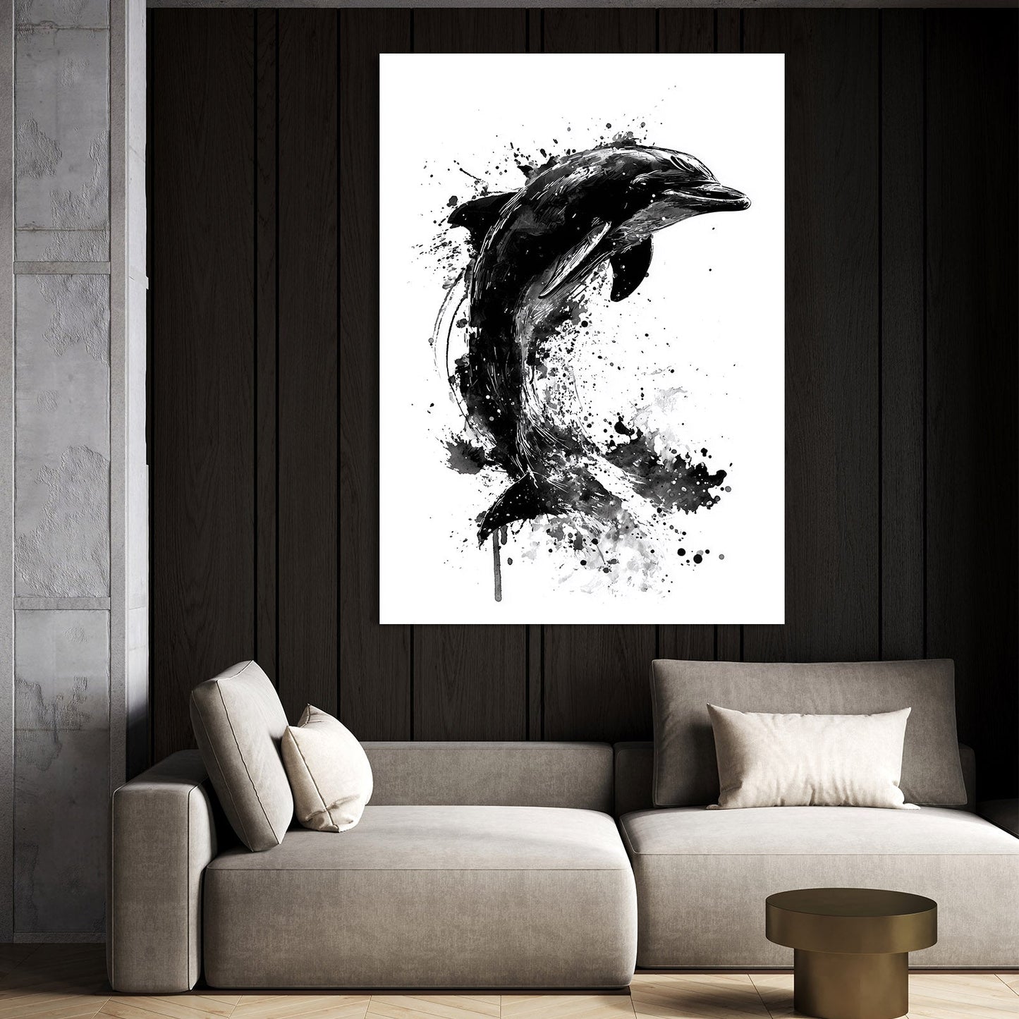 Ink Splash Dolphin Print – styled in a furnished interior