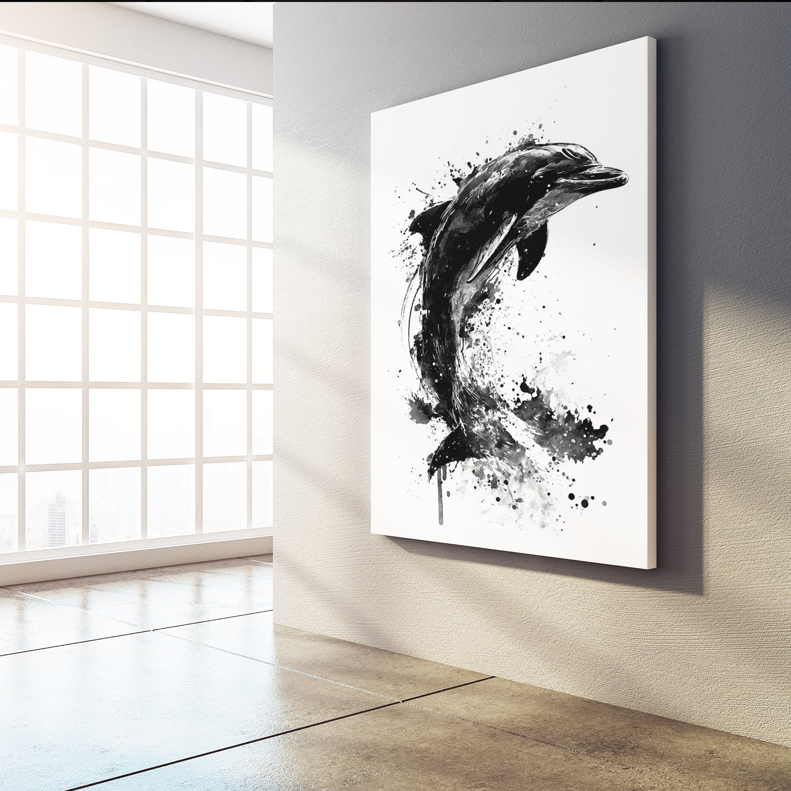 Ink Splash Dolphin Print – styled in a furnished interior