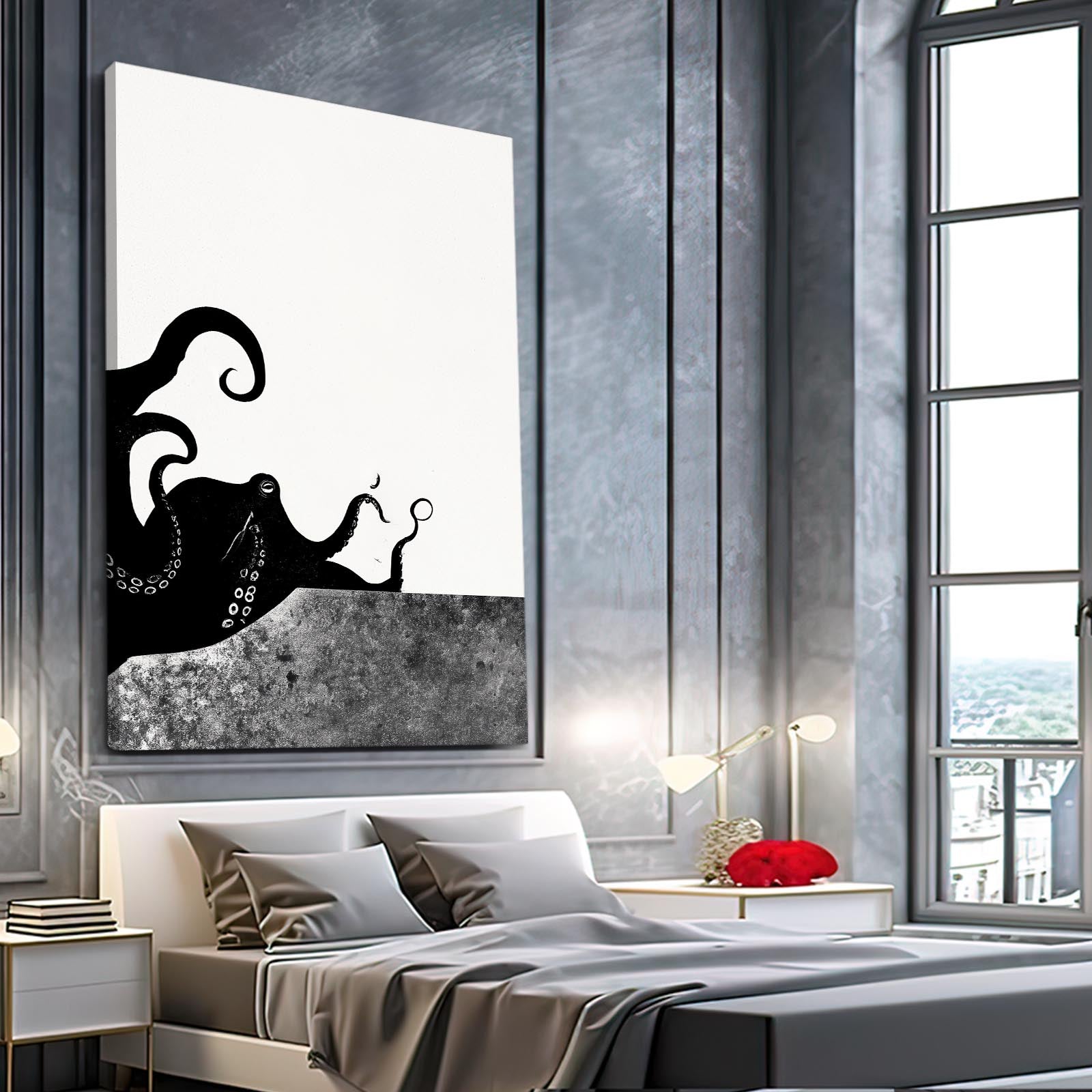 Ink Splash Halves Octopus Art – styled in a furnished interior