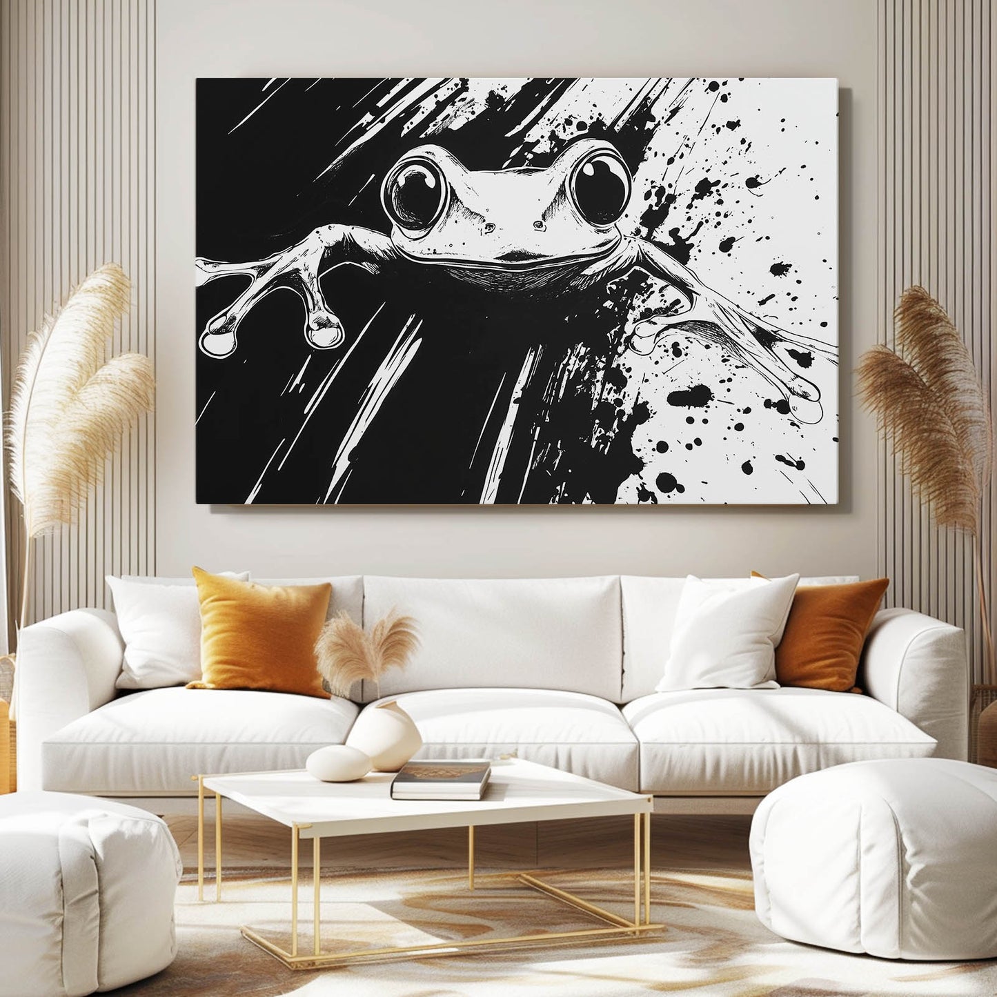 Ink Splatter Frog Wall Art – styled in a furnished interior