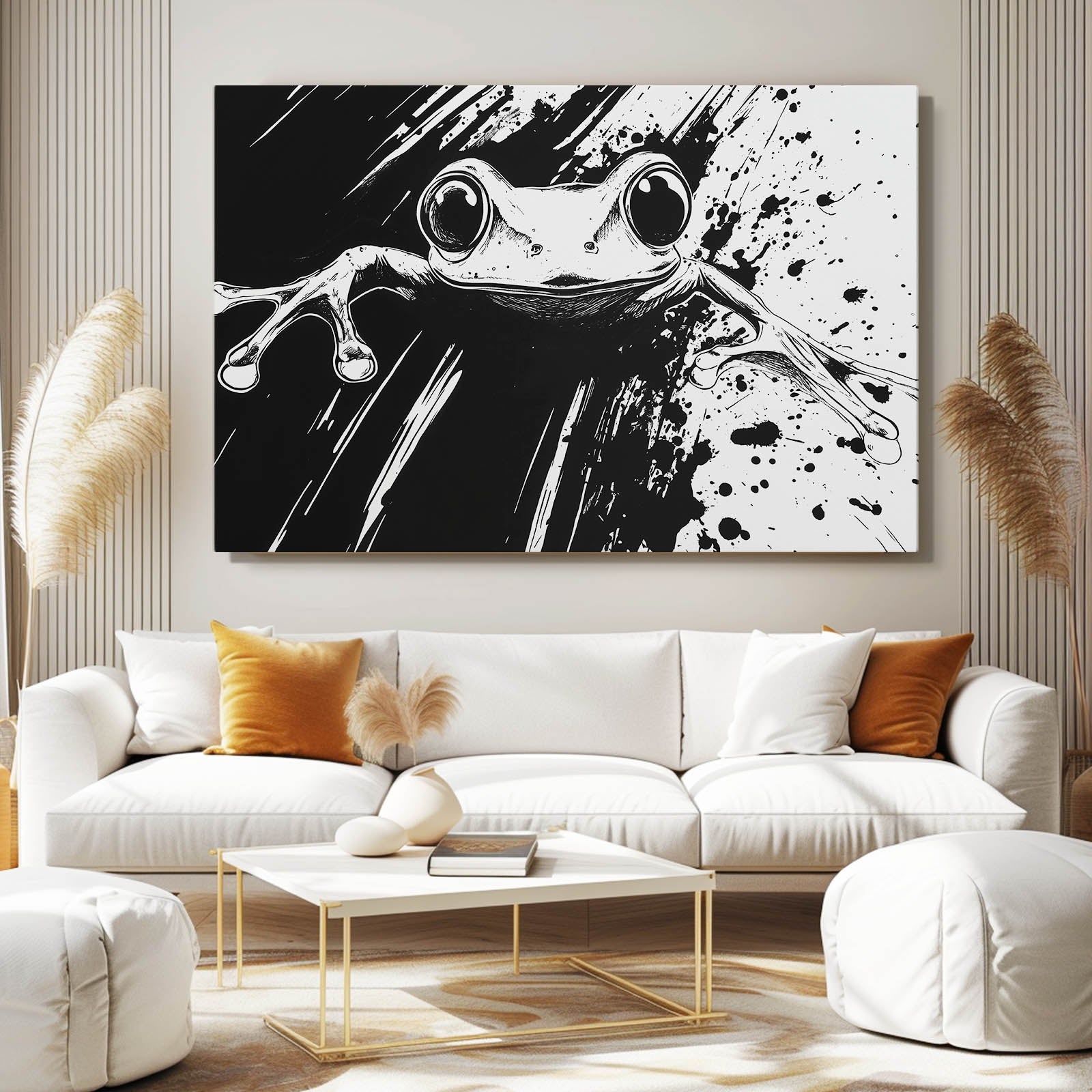 Ink Splatter Frog Wall Art – styled in a furnished interior