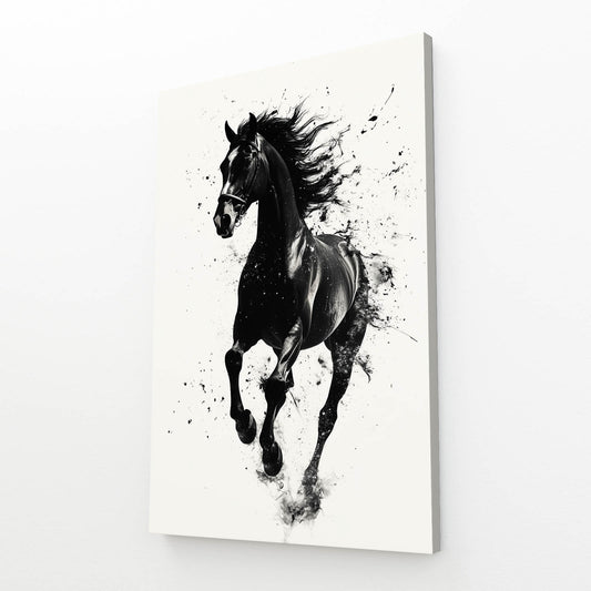 Ink Splatter Gallop Horse Art — contemporary canvas print, angled canvas view on white background