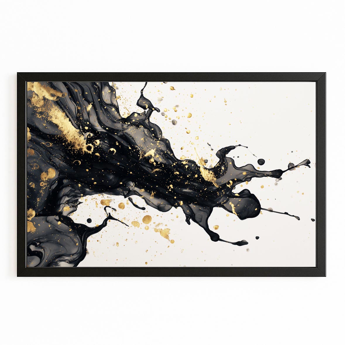 Ink Spray Gold Art – with Premium Black frame on white background