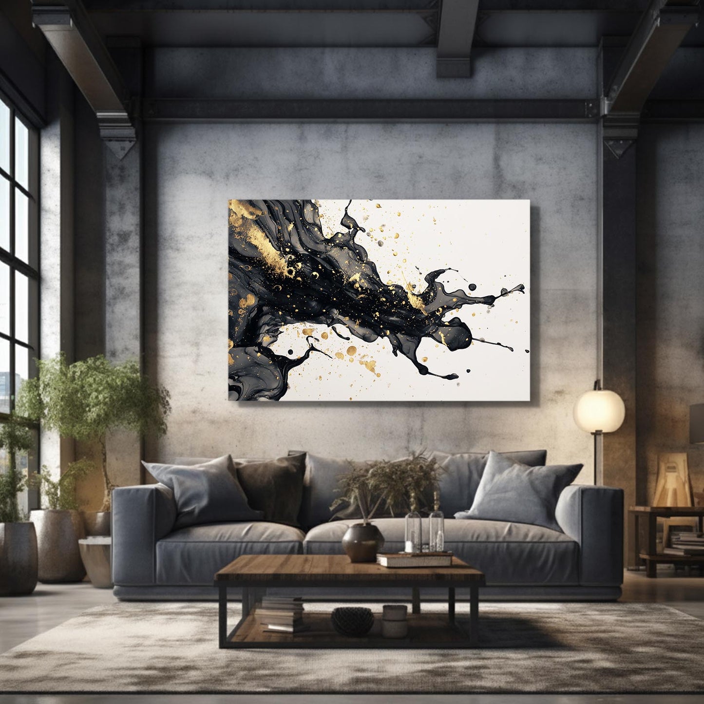 Ink Spray Gold Art – styled in a furnished interior