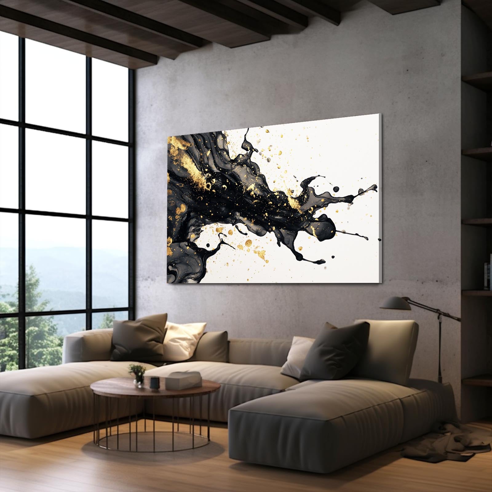 Ink Spray Gold Art – styled in a furnished interior