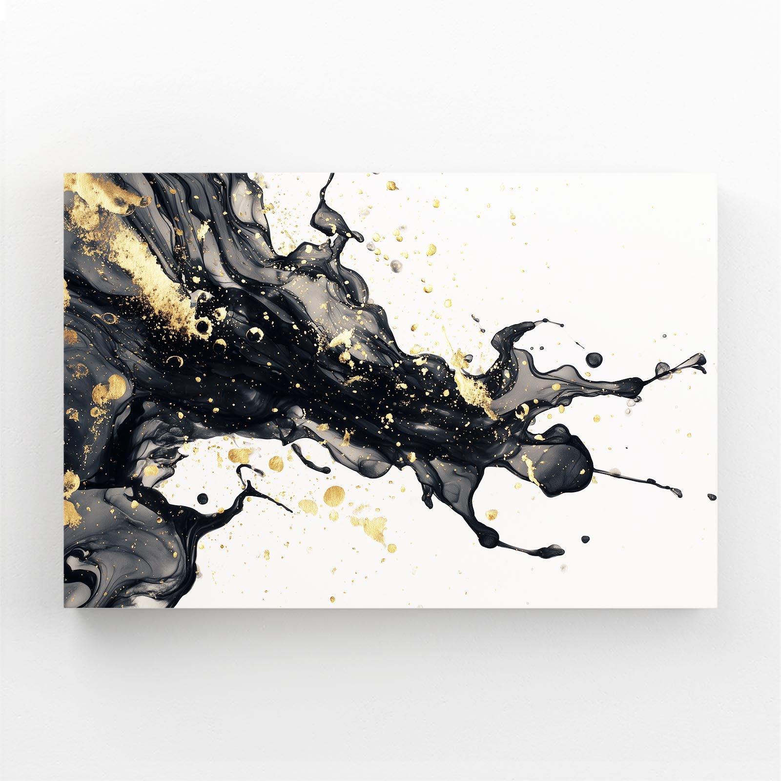 Ink Spray Gold Art – angled canvas view on white background