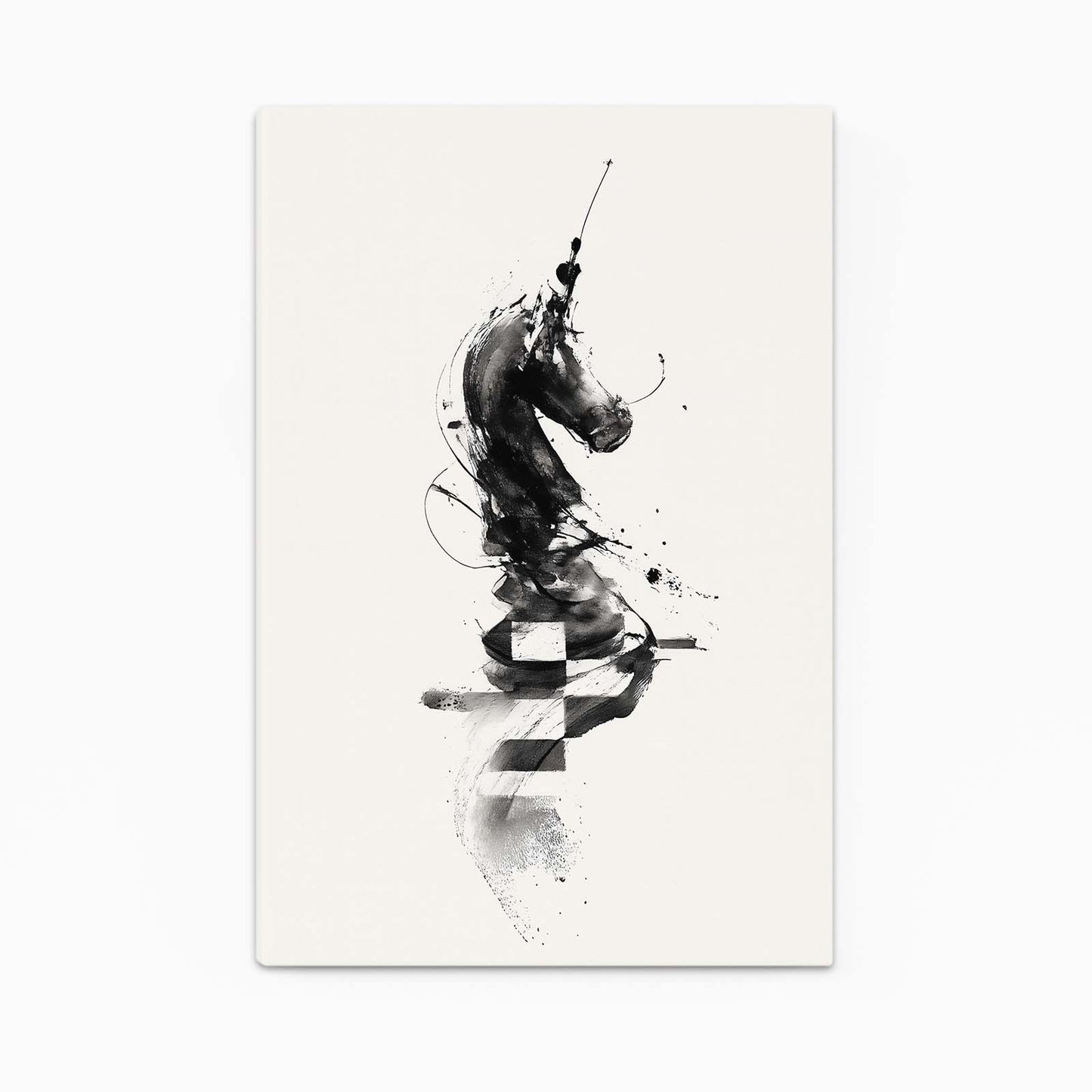 Ink Stroke Knight Chess Wall Decor – angled canvas view on white background