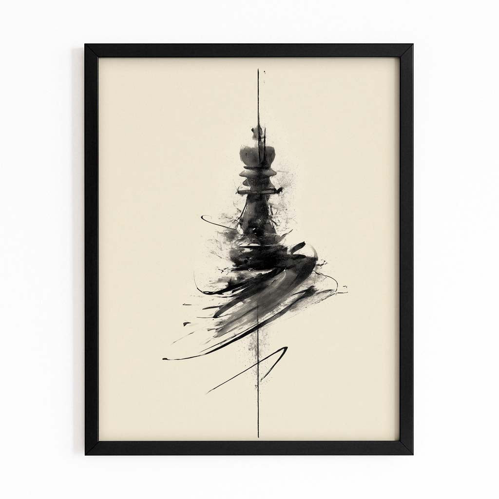 Ink Stroke Spire Chess Prints – with Premium Black frame on white background