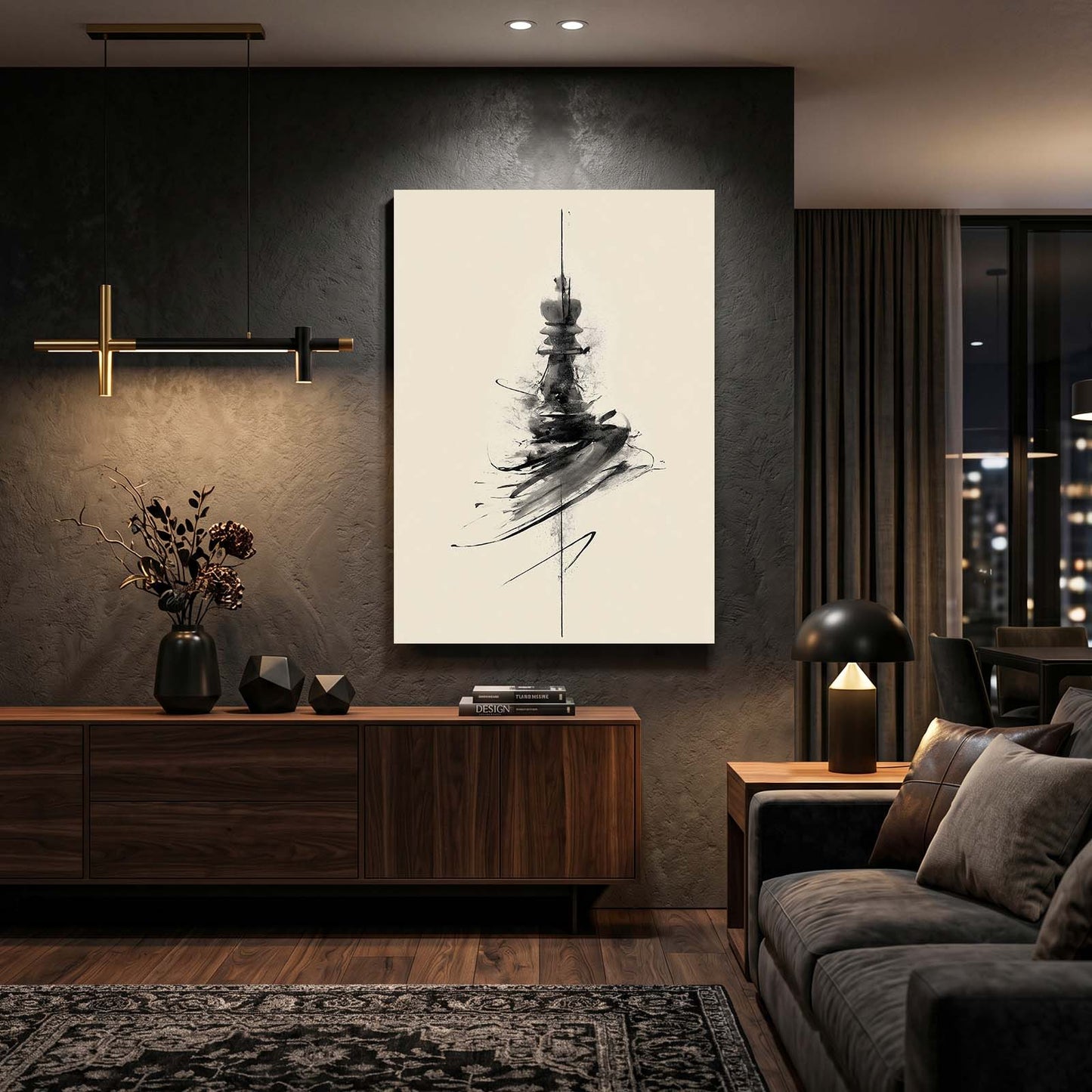 Ink Stroke Spire Chess Prints – styled in a furnished interior