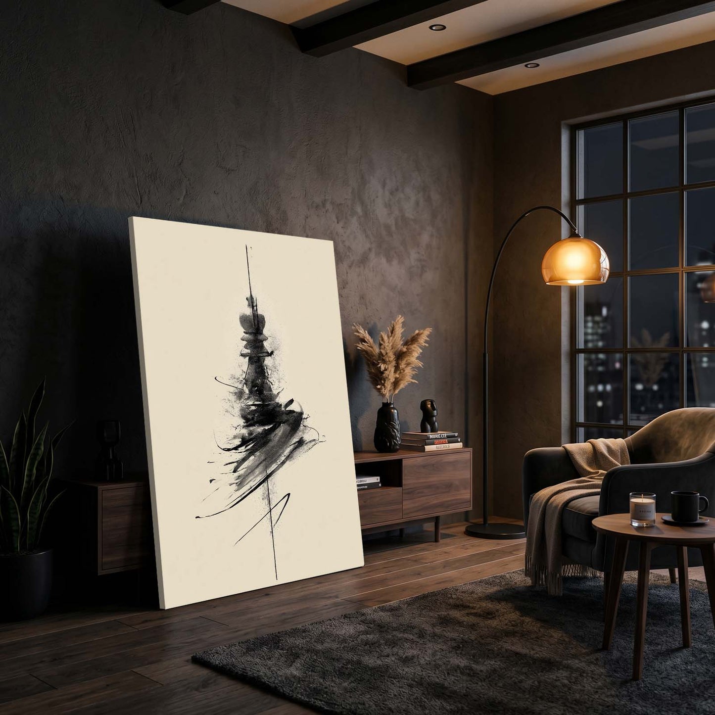 Ink Stroke Spire Chess Prints – styled in a furnished interior