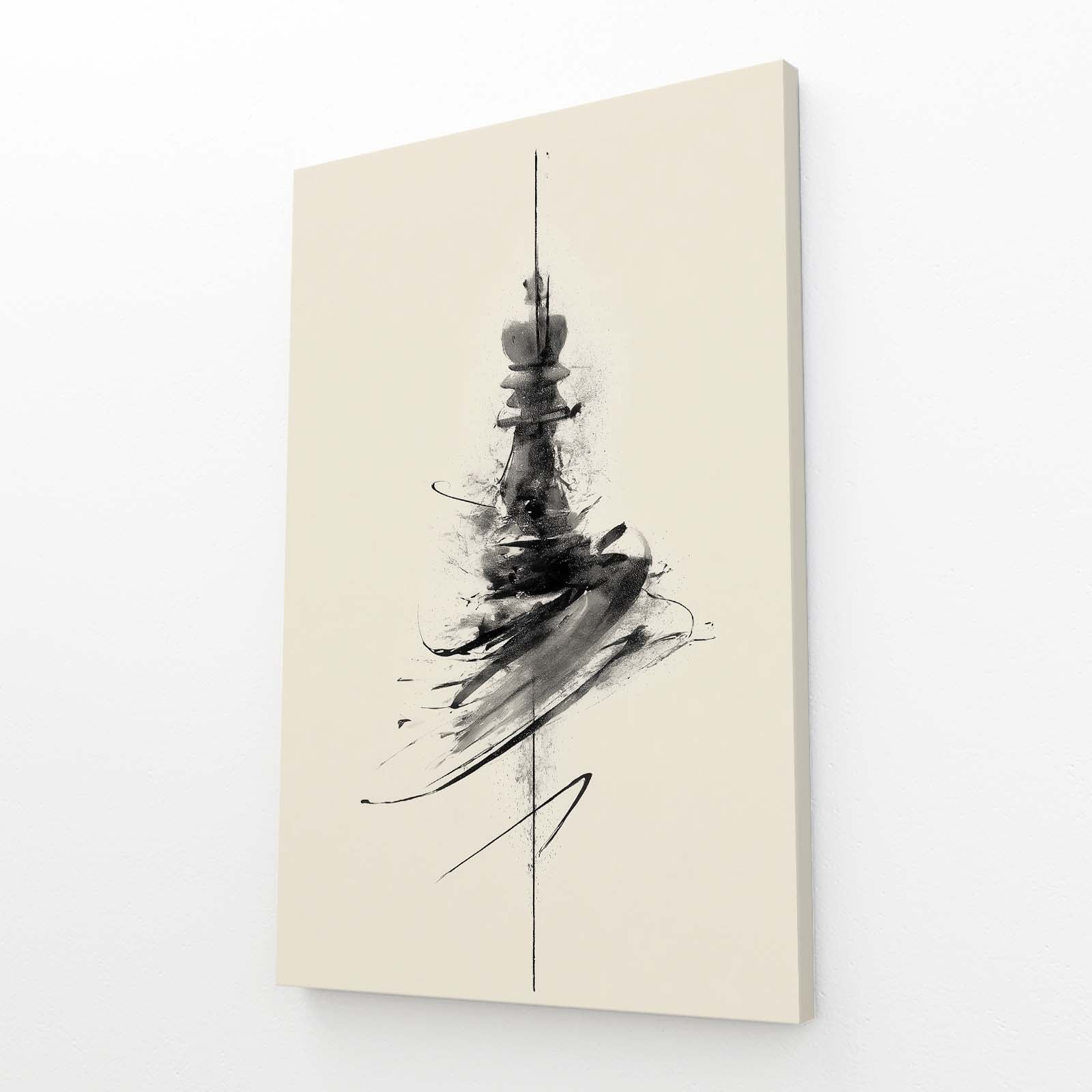 Ink Stroke Spire Chess Prints – angled canvas view on white background