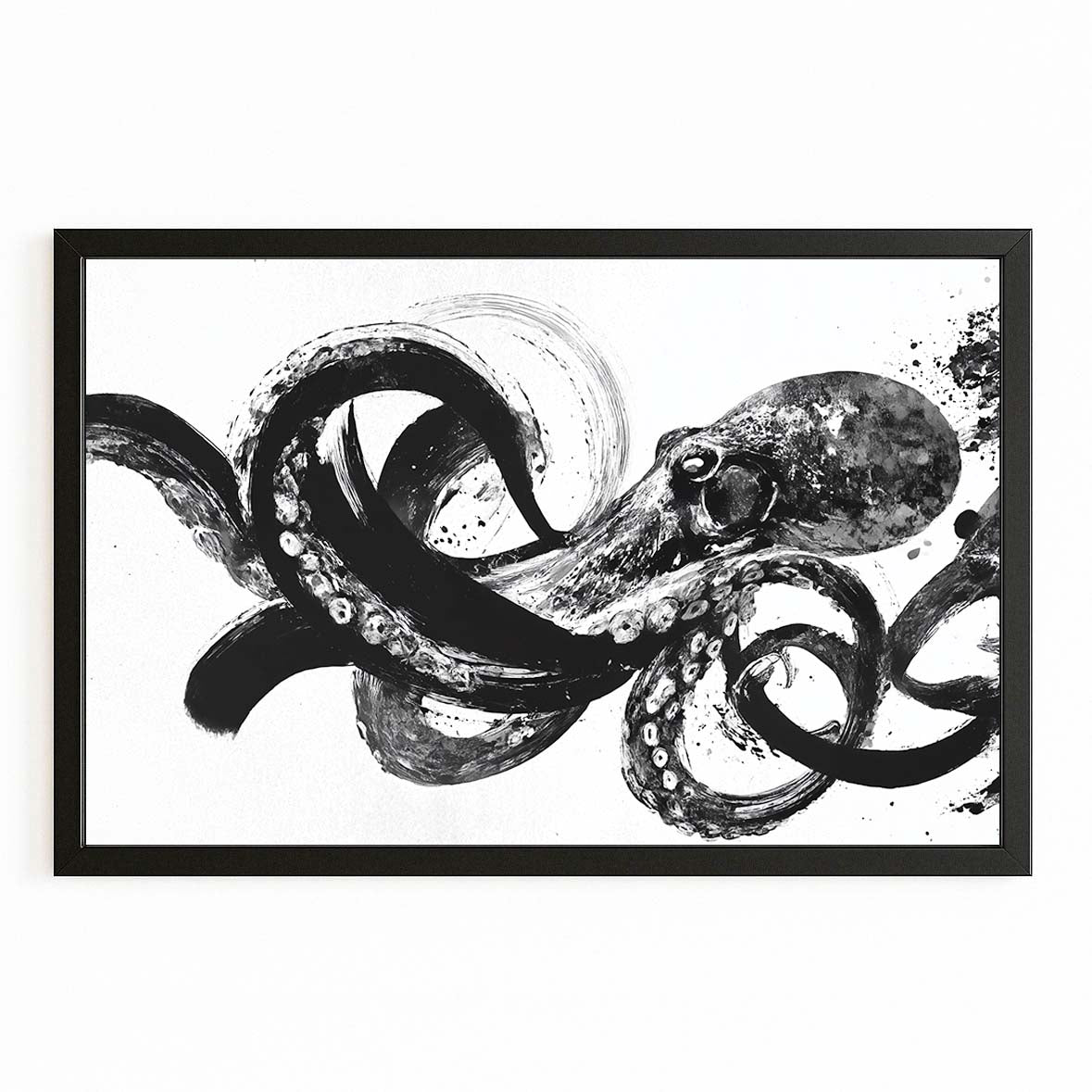 Ink Sweep Study Octopus Art – with Premium Black frame on white background
