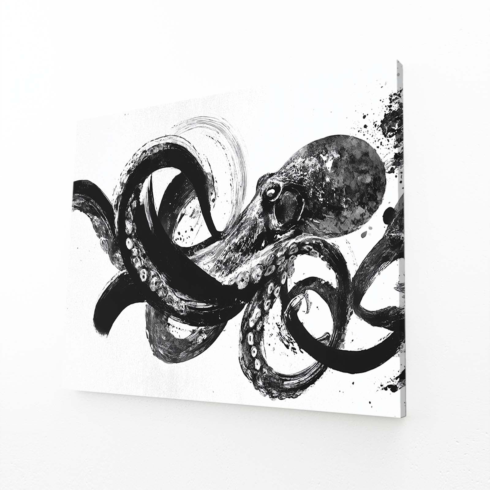 Ink Sweep Study Octopus Art – angled canvas view on white background