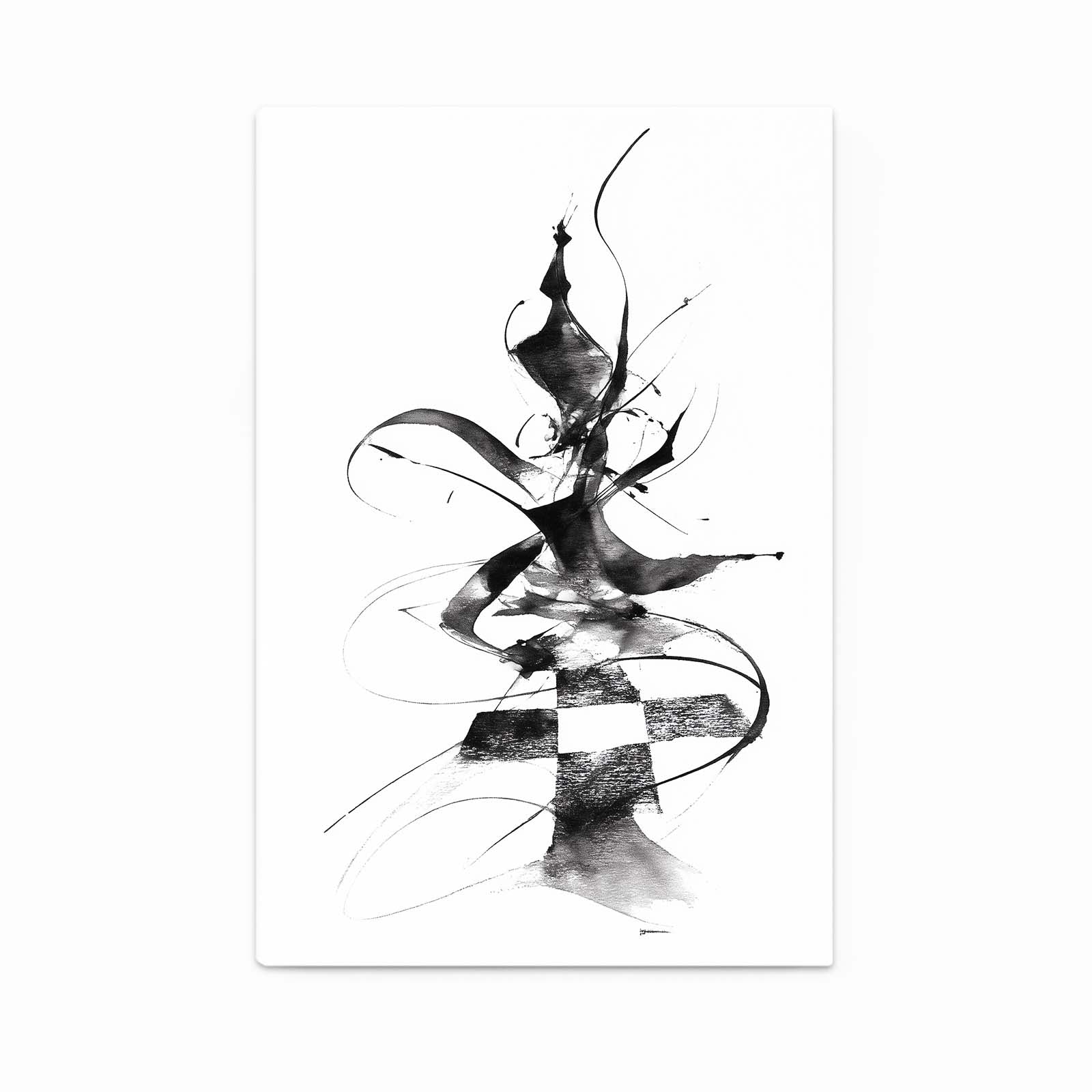 Ink Swirl Queen Chess Canvas Art – angled canvas view on white background