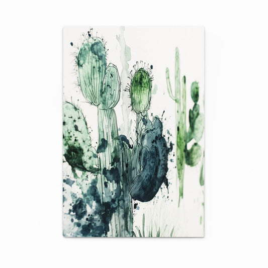 Ink Wash Green Cactus Art – canvas print on white background