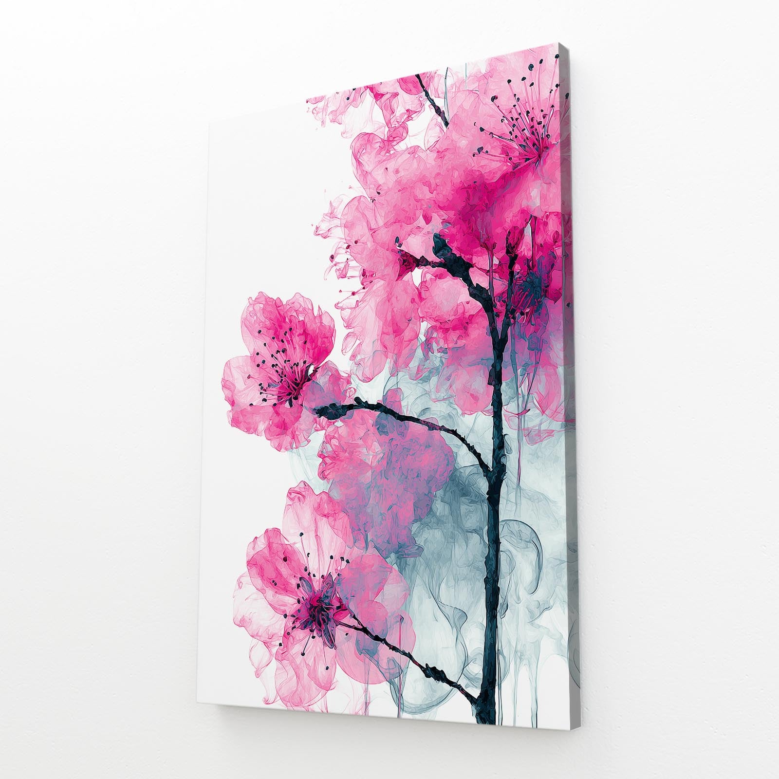Ink Wash Petals Cherry Blossom Wall Art – angled canvas view on white background