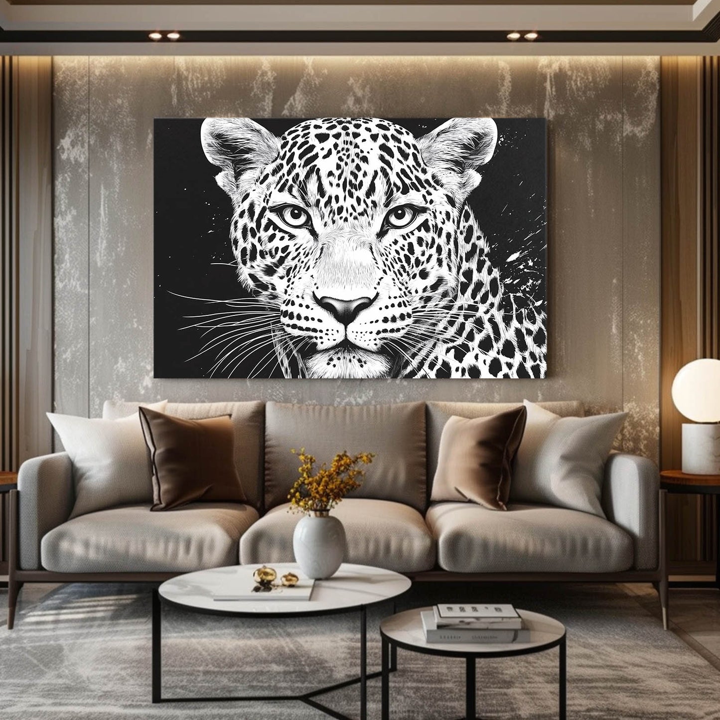 Ink Wash Portrait Leopard Wall Decor – styled in a furnished interior