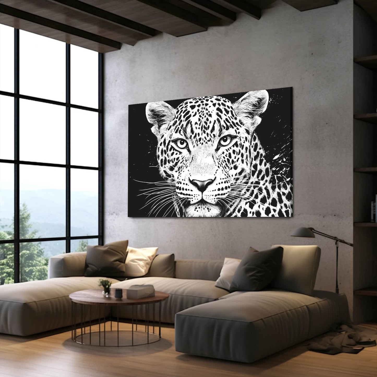 Ink Wash Portrait Leopard Wall Decor – styled in a furnished interior