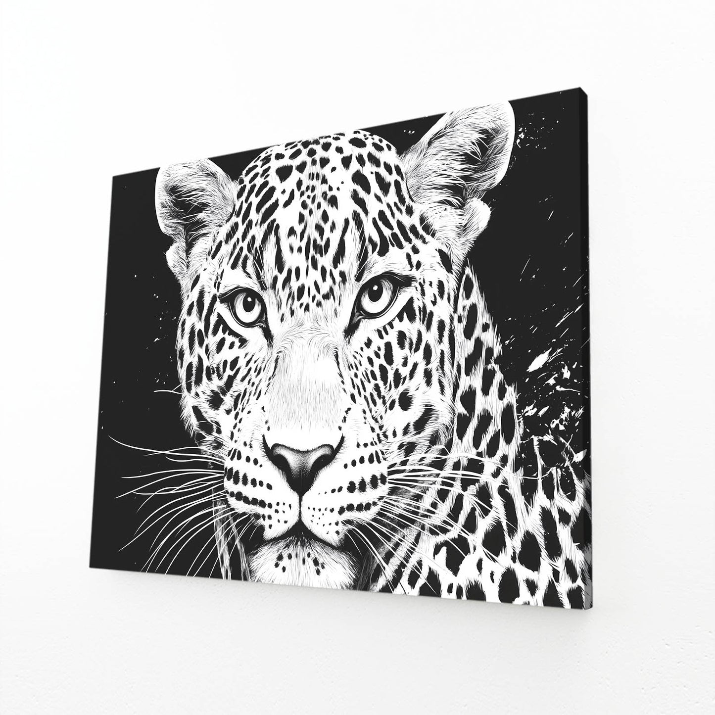 Ink Wash Portrait Leopard Wall Decor – angled canvas view on white background