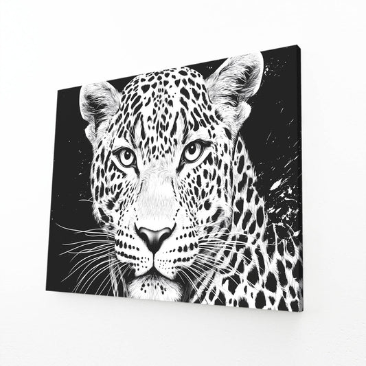 Ink Wash Portrait Leopard Wall Decor – angled canvas view on white background
