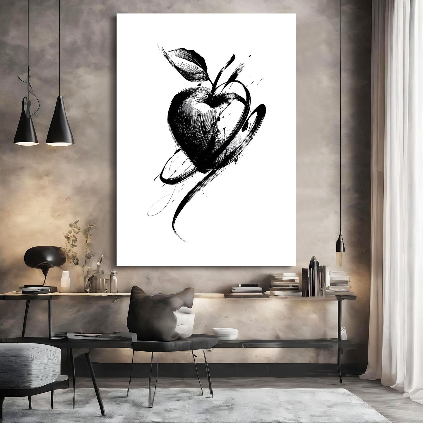 Ink Wash Sketch Apple Prints – styled in a furnished interior