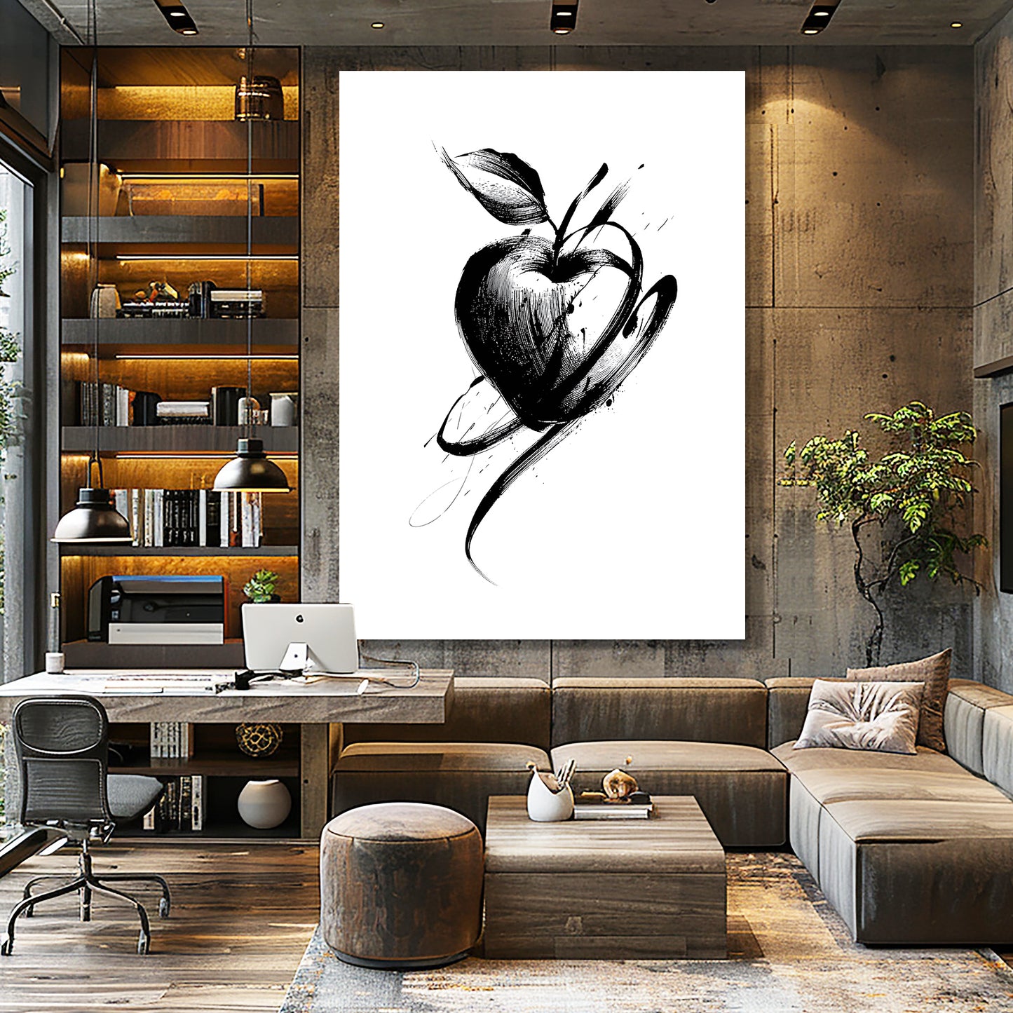 Ink Wash Sketch Apple Prints – styled in a furnished interior