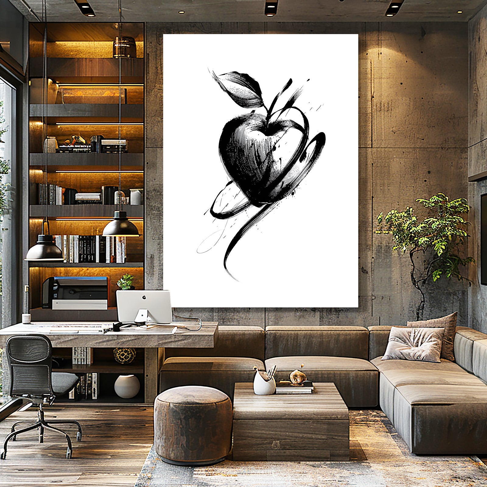 Ink Wash Sketch Apple Prints – styled in a furnished interior