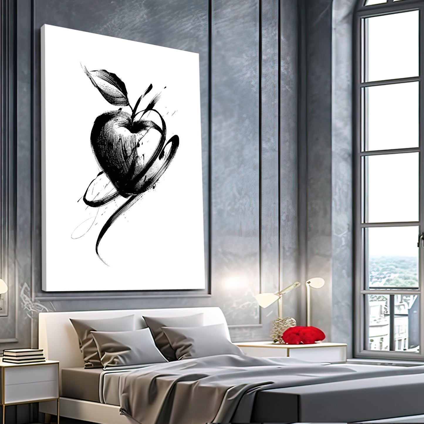Ink Wash Sketch Apple Prints – styled in a furnished interior