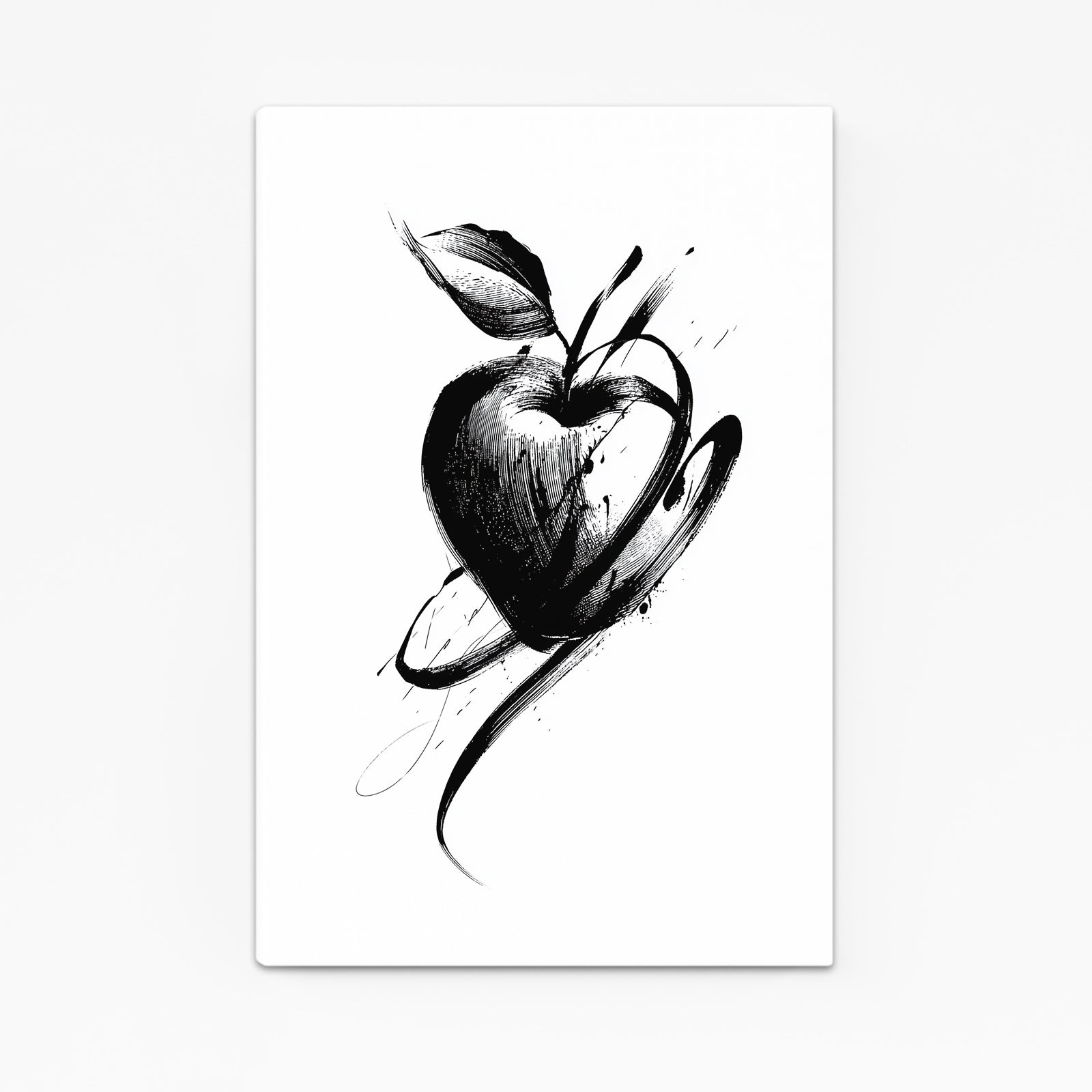 Ink Wash Sketch Apple Prints – angled canvas view on white background