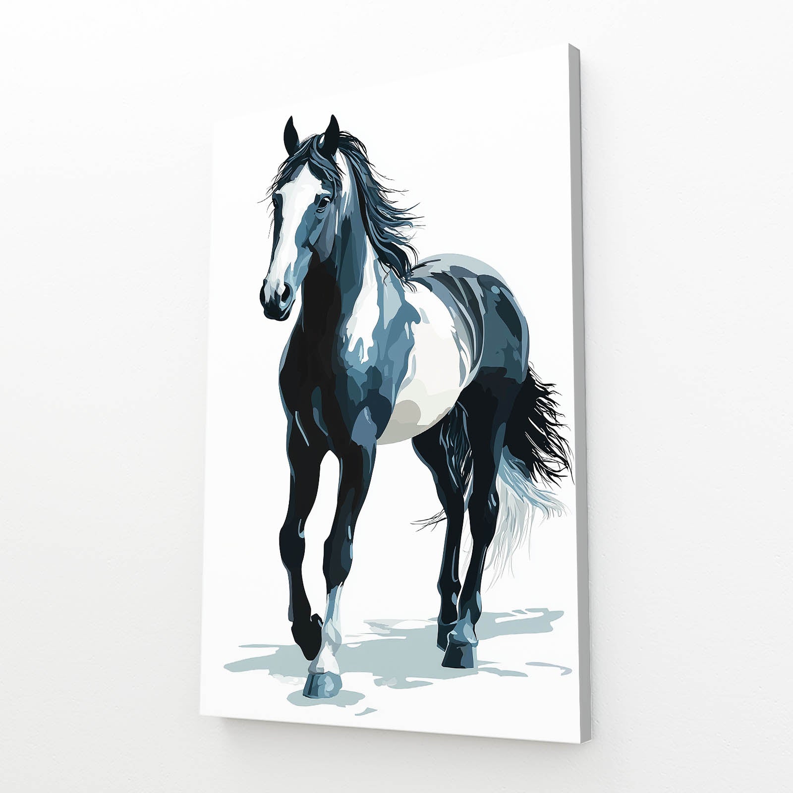 Ink Wash Stride Horse Prints — minimalist canvas print, angled canvas view on white background