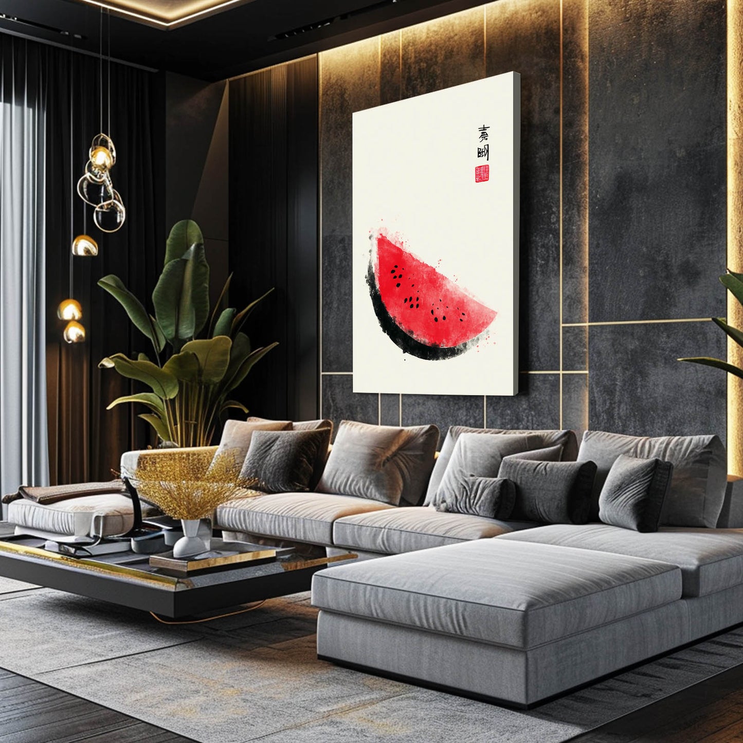 Ink Wash Watermelon Fruit Wall Art – styled in a furnished interior