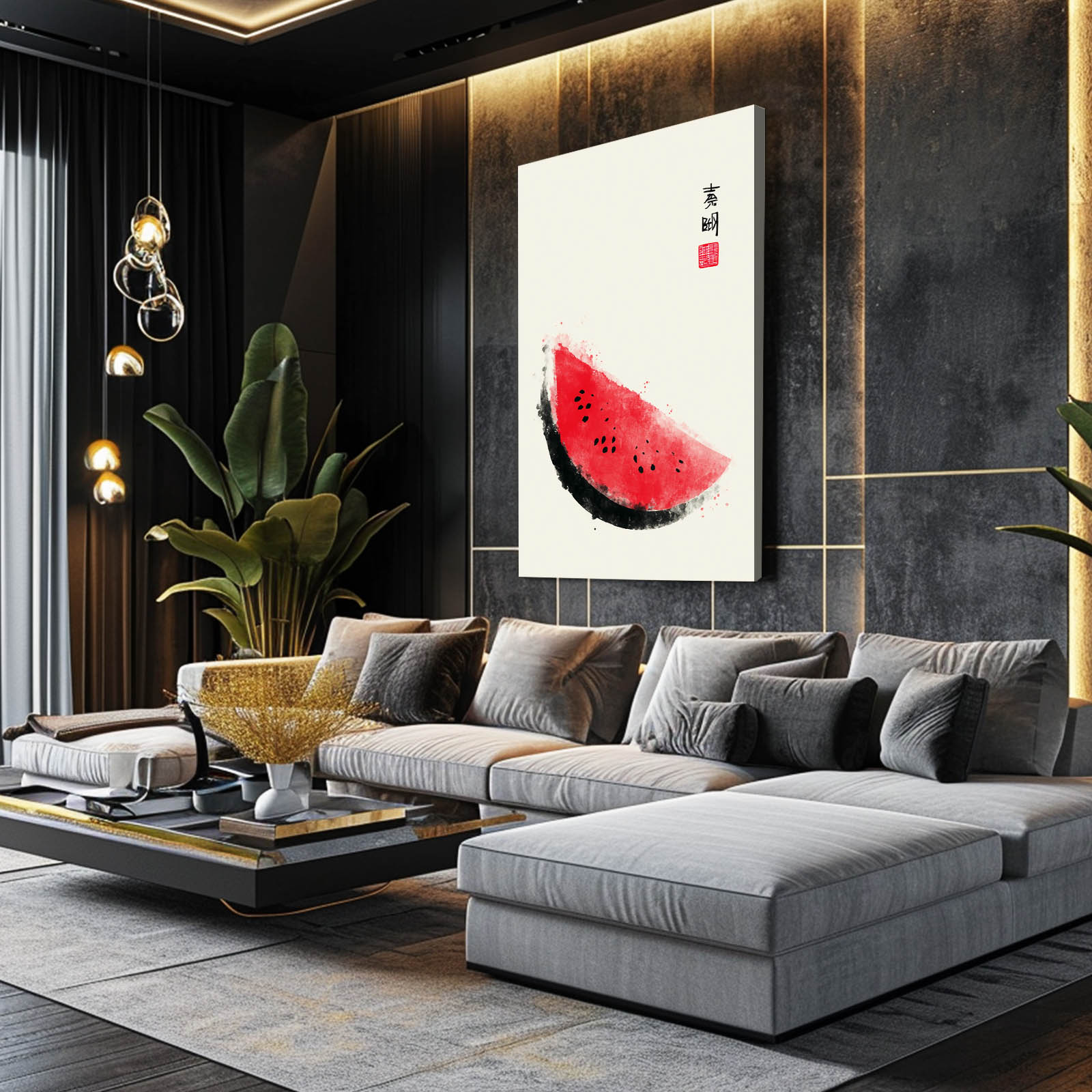 Ink Wash Watermelon Fruit Wall Art – styled in a furnished interior