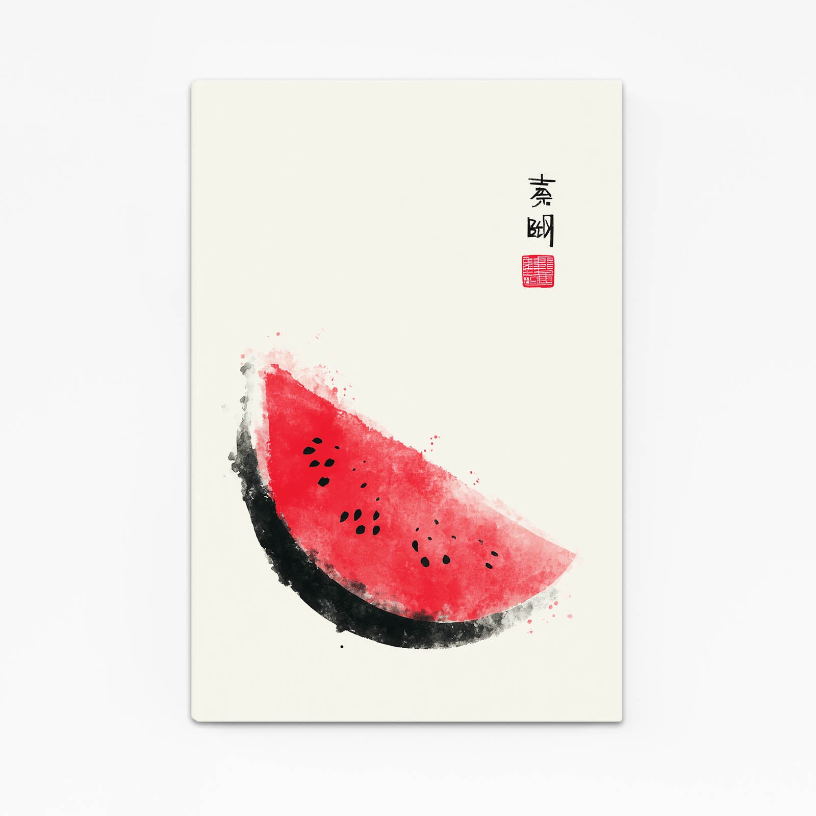 Ink Wash Watermelon Fruit Wall Art – angled canvas view on white background