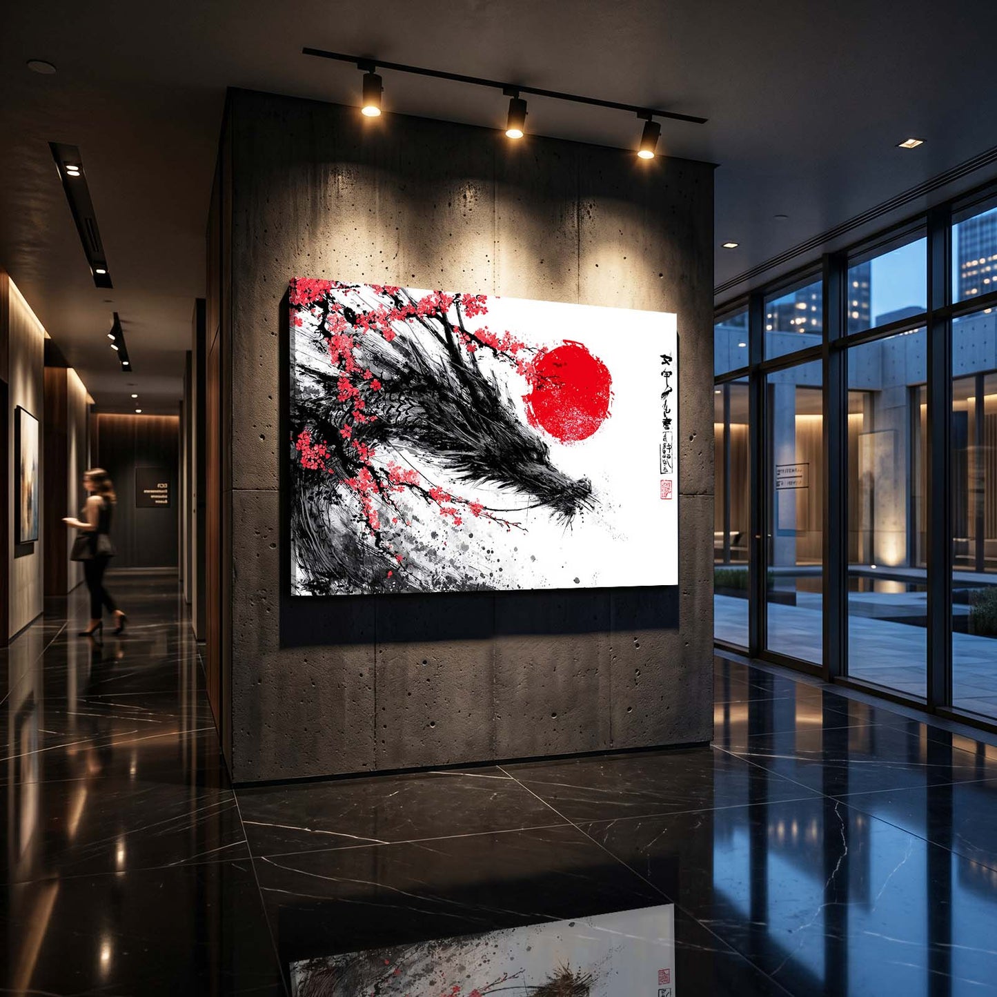 Ink Wolf Sun Cherry Blossom Wall Decor – styled in a furnished interior