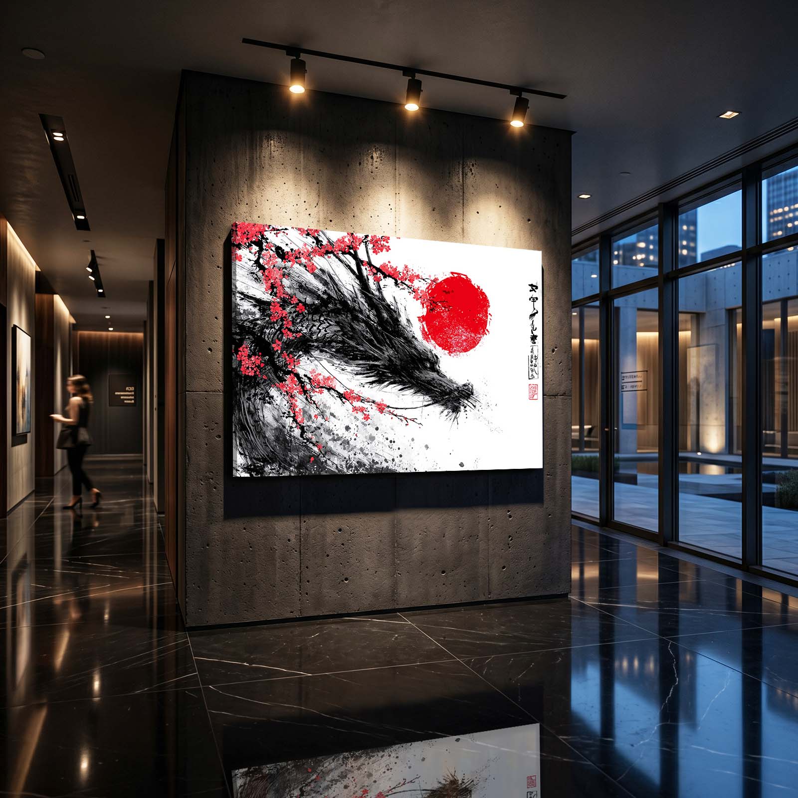 Ink Wolf Sun Cherry Blossom Wall Decor – styled in a furnished interior