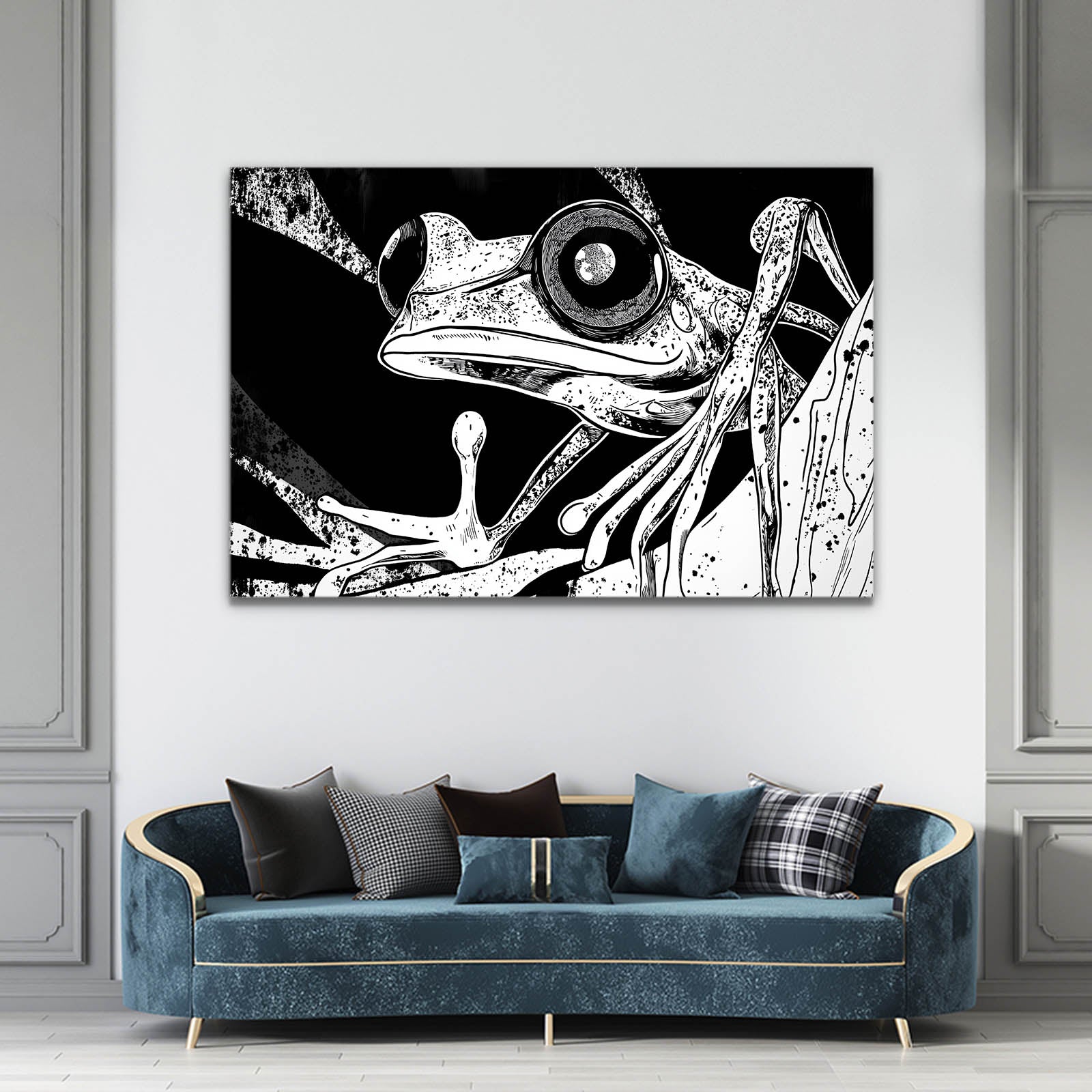 Inky Branch Sketch Frog Prints – styled in a furnished interior
