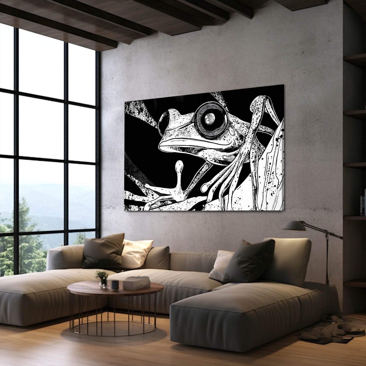 Inky Branch Sketch Frog Prints – styled in a furnished interior