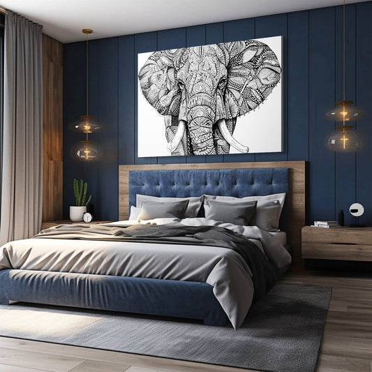 Intricate Line Elephant Art — african art canvas print in gray tones, view 3