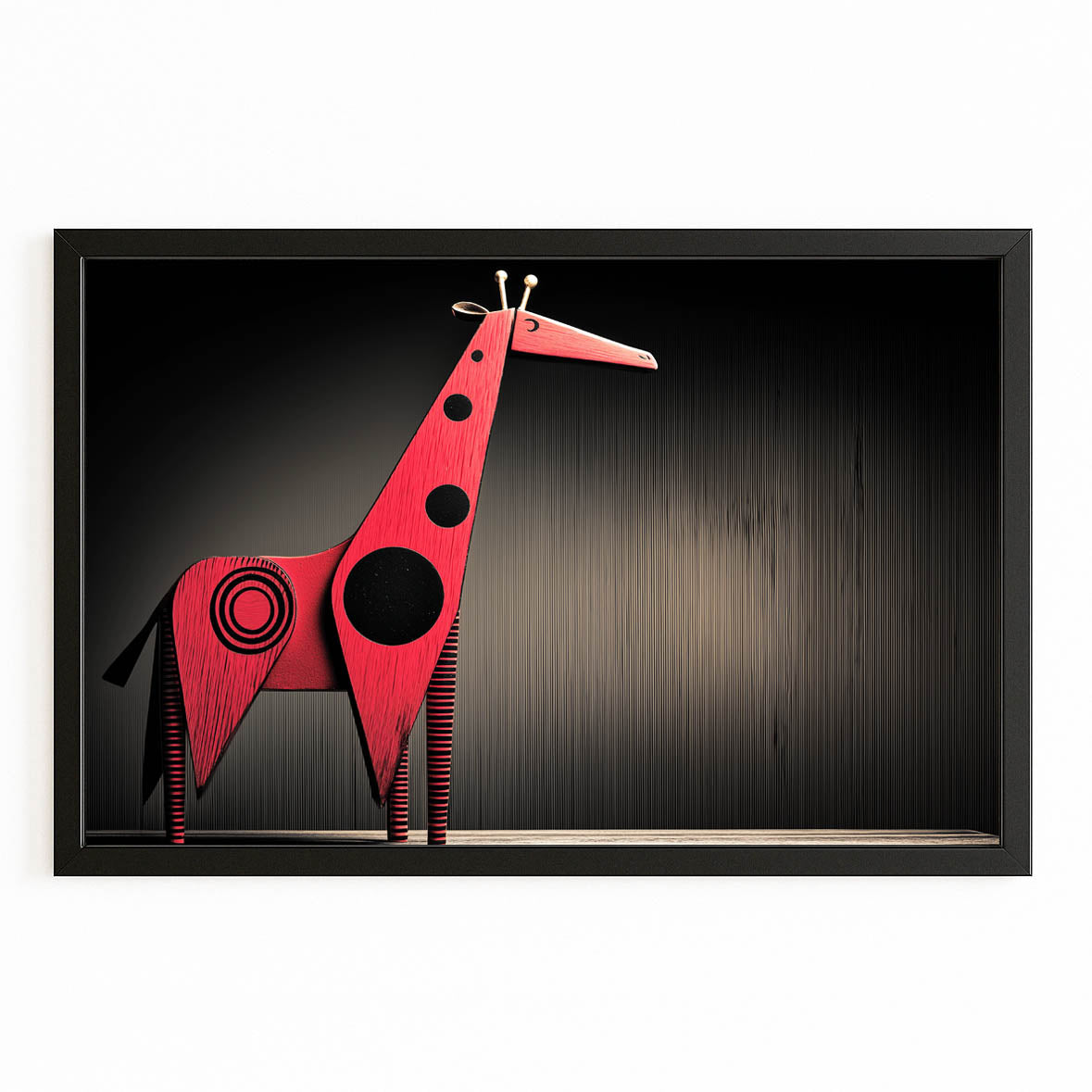 Red abstract giraffe sculpture on a black background