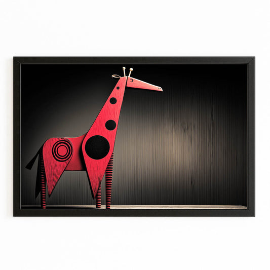 Red abstract giraffe sculpture on a black background