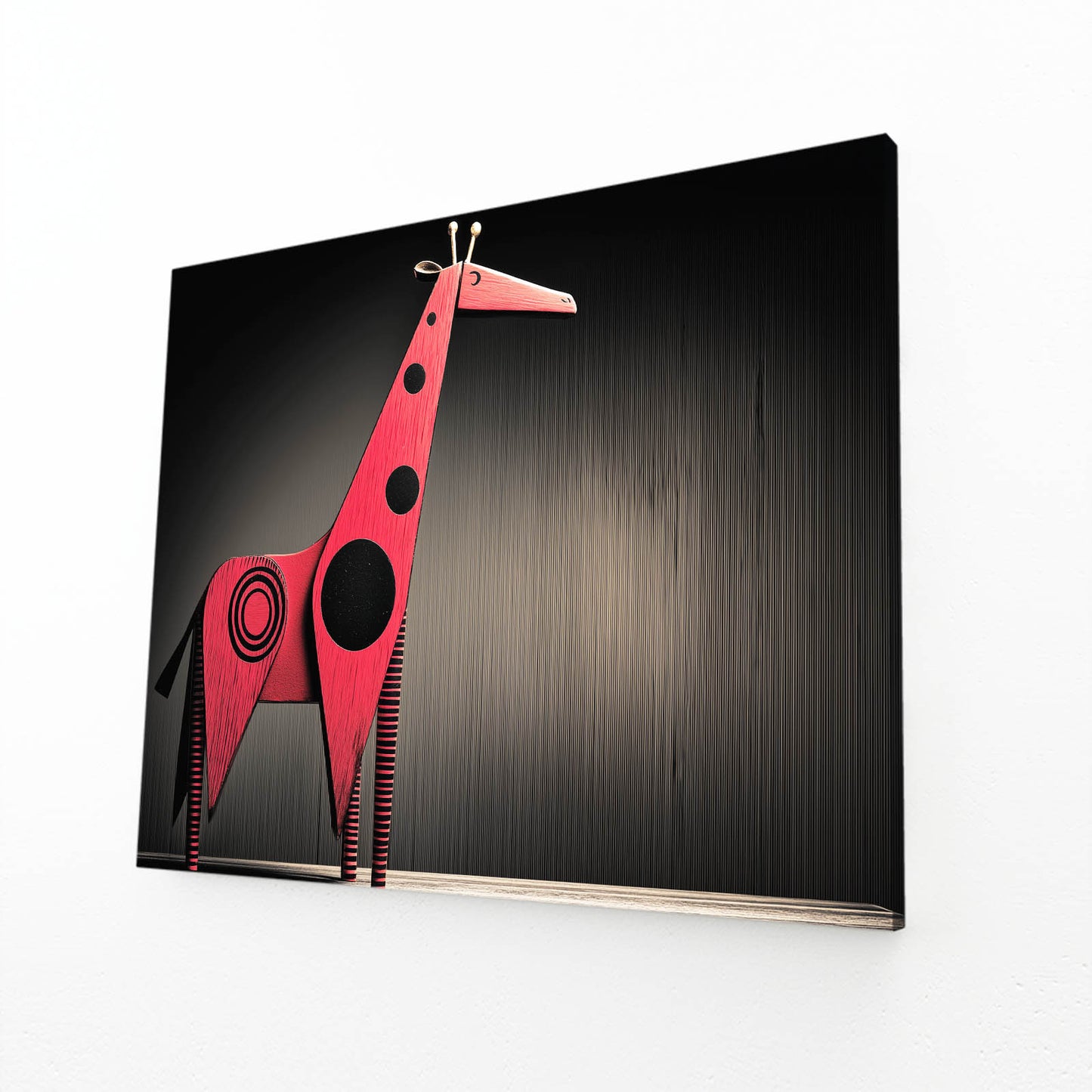 Black electronic device with a red giraffe design on a white background