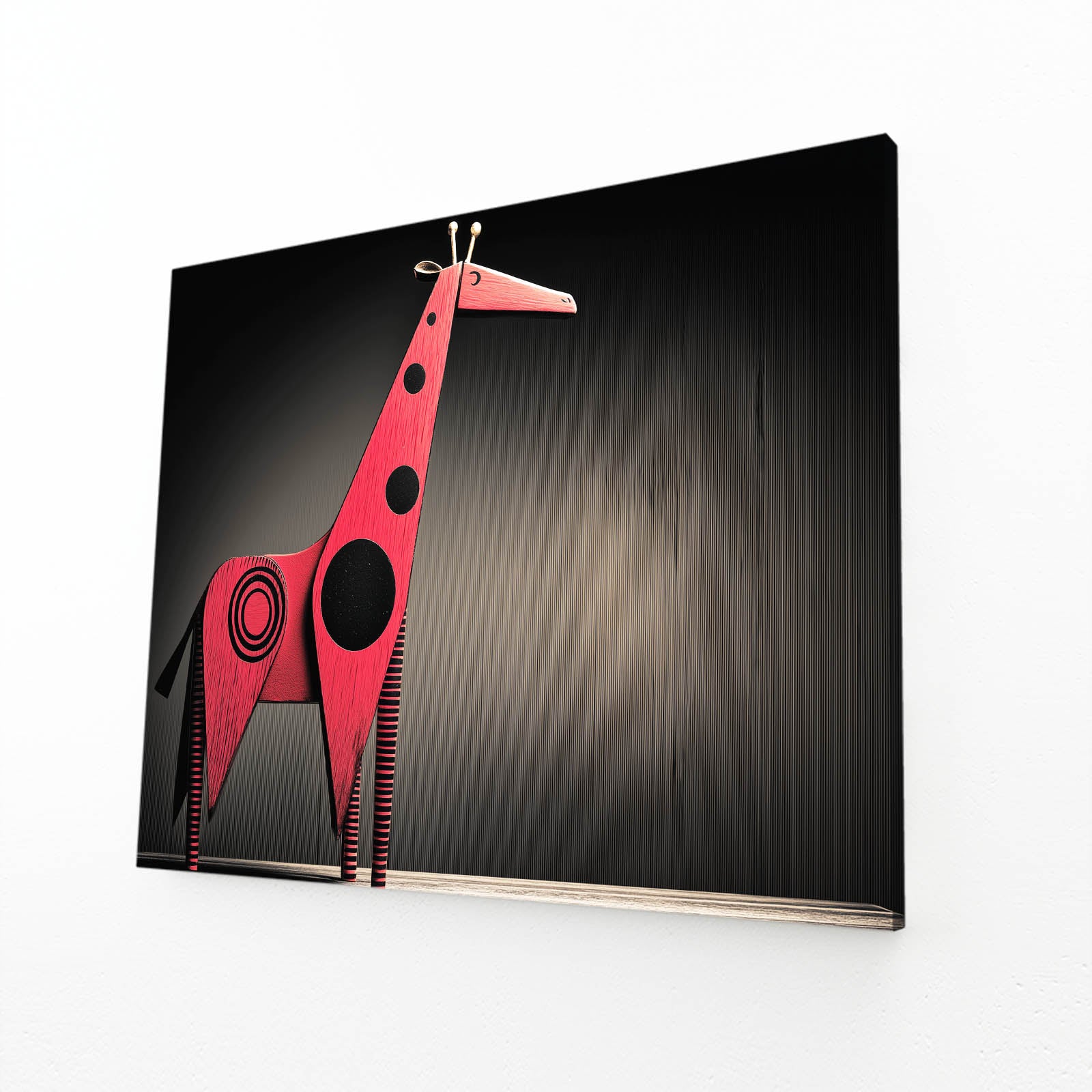 Black electronic device with a red giraffe design on a white background