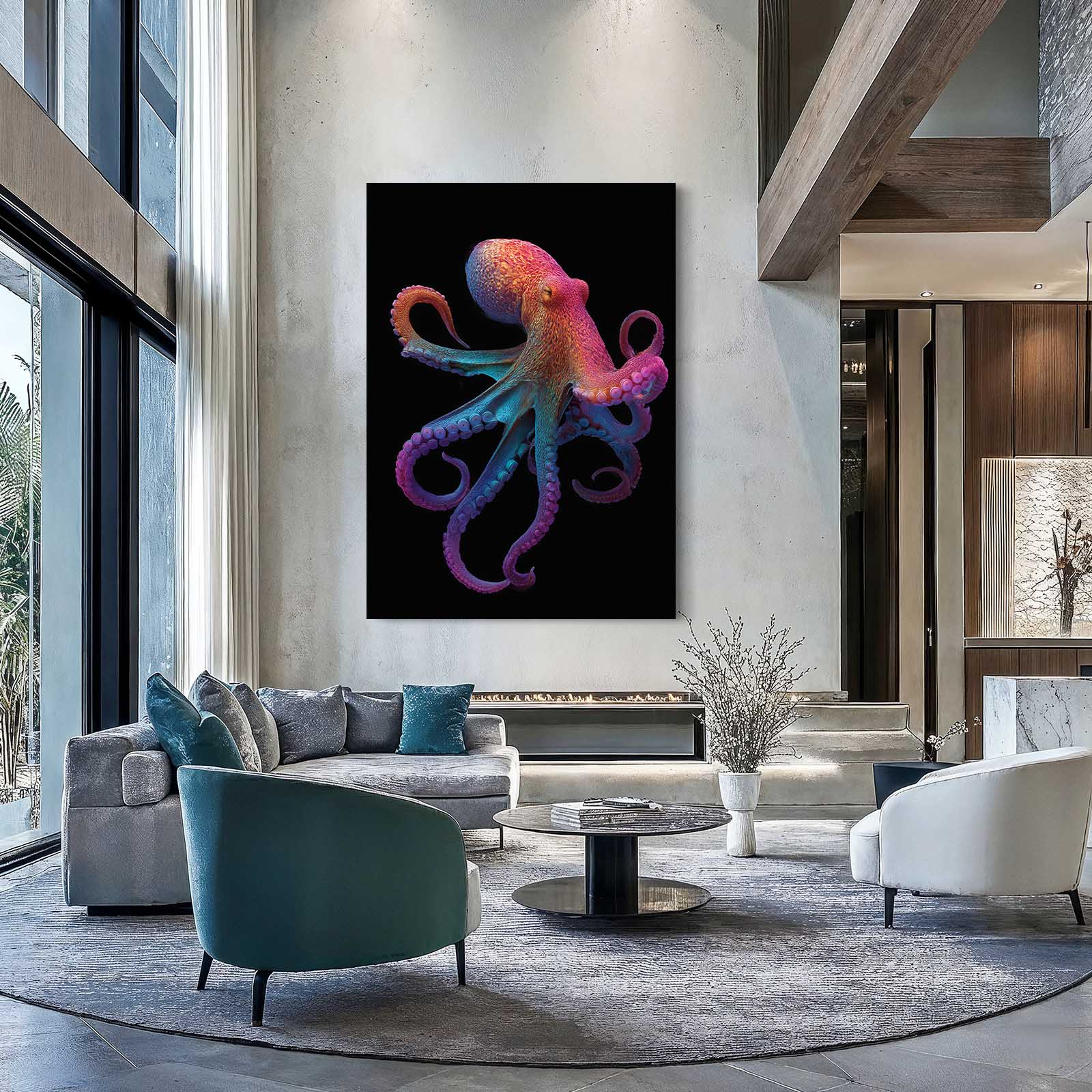 Iridescent Dancer Octopus Prints – styled in a furnished interior