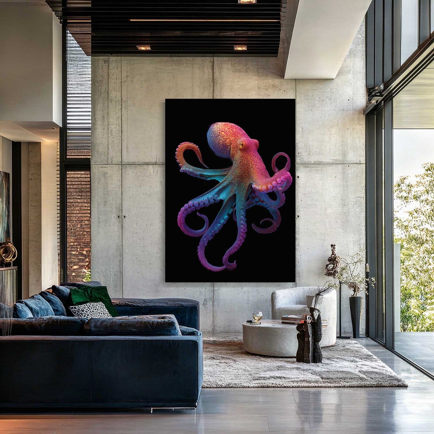 Iridescent Dancer Octopus Prints – styled in a furnished interior