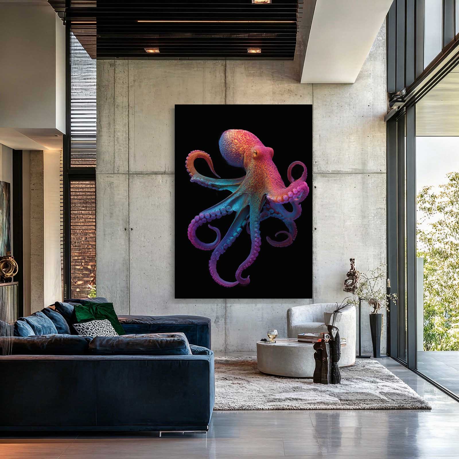 Iridescent Dancer Octopus Prints – styled in a furnished interior