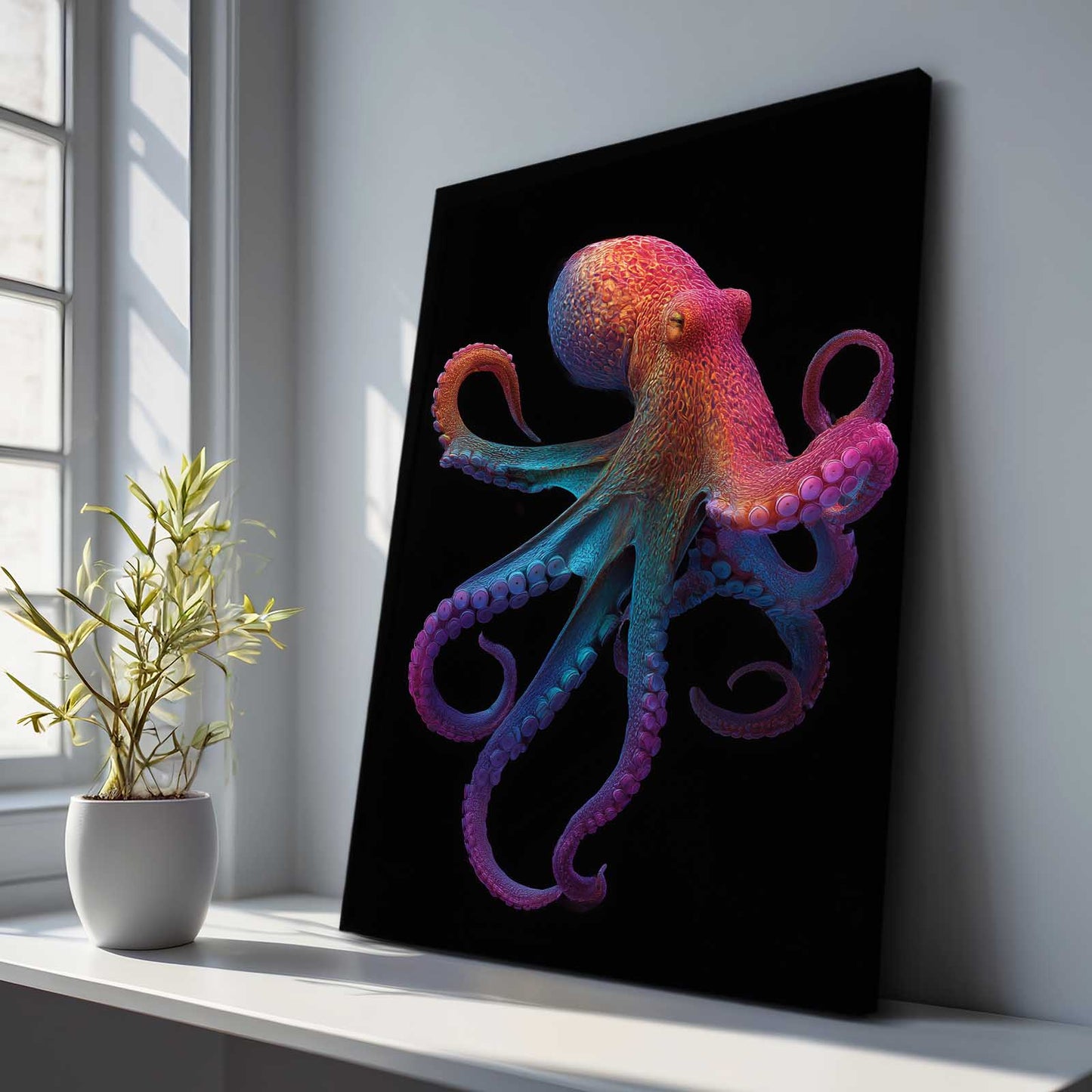 Iridescent Dancer Octopus Prints – styled in a furnished interior